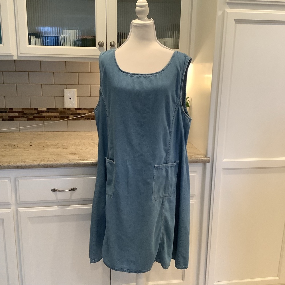 Vintage Blue Sleeveless Denim Dress Size 2X Cotton
